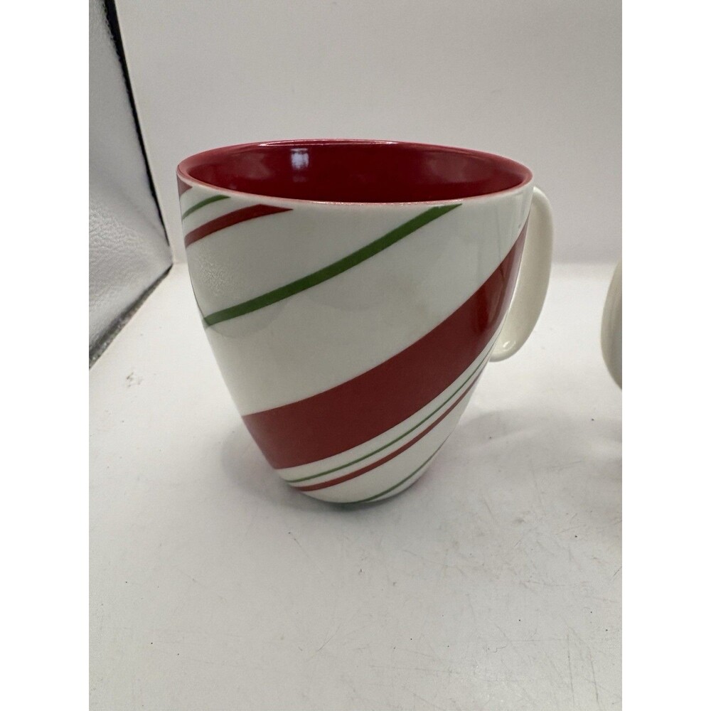 Starbucks Coffee Mug 2 Cups 5 1/3" Red White Green Striped Candy Cane Holiday - Picture 2 of 8